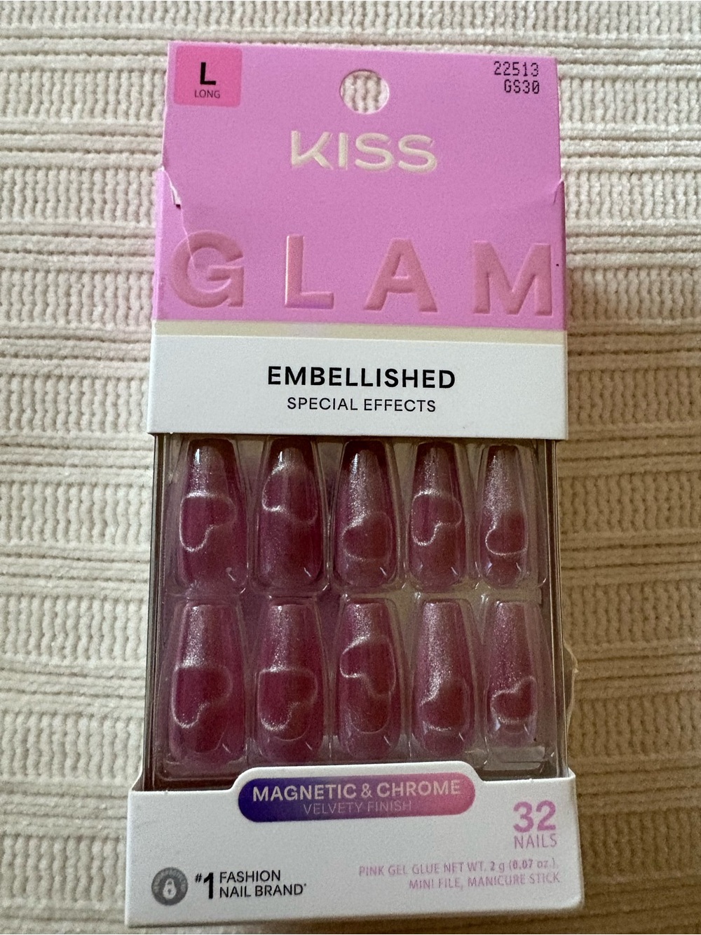 KISS Glam Embellished Magnetic & Chrome Press-On Nails in Shimmery Pink